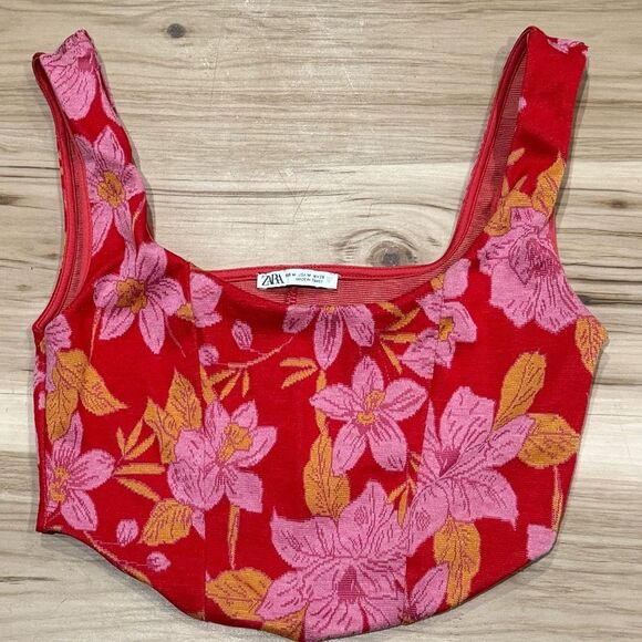 Zara Jacquard Floral Tank Top Women’s Medium - Picture 2 of 3